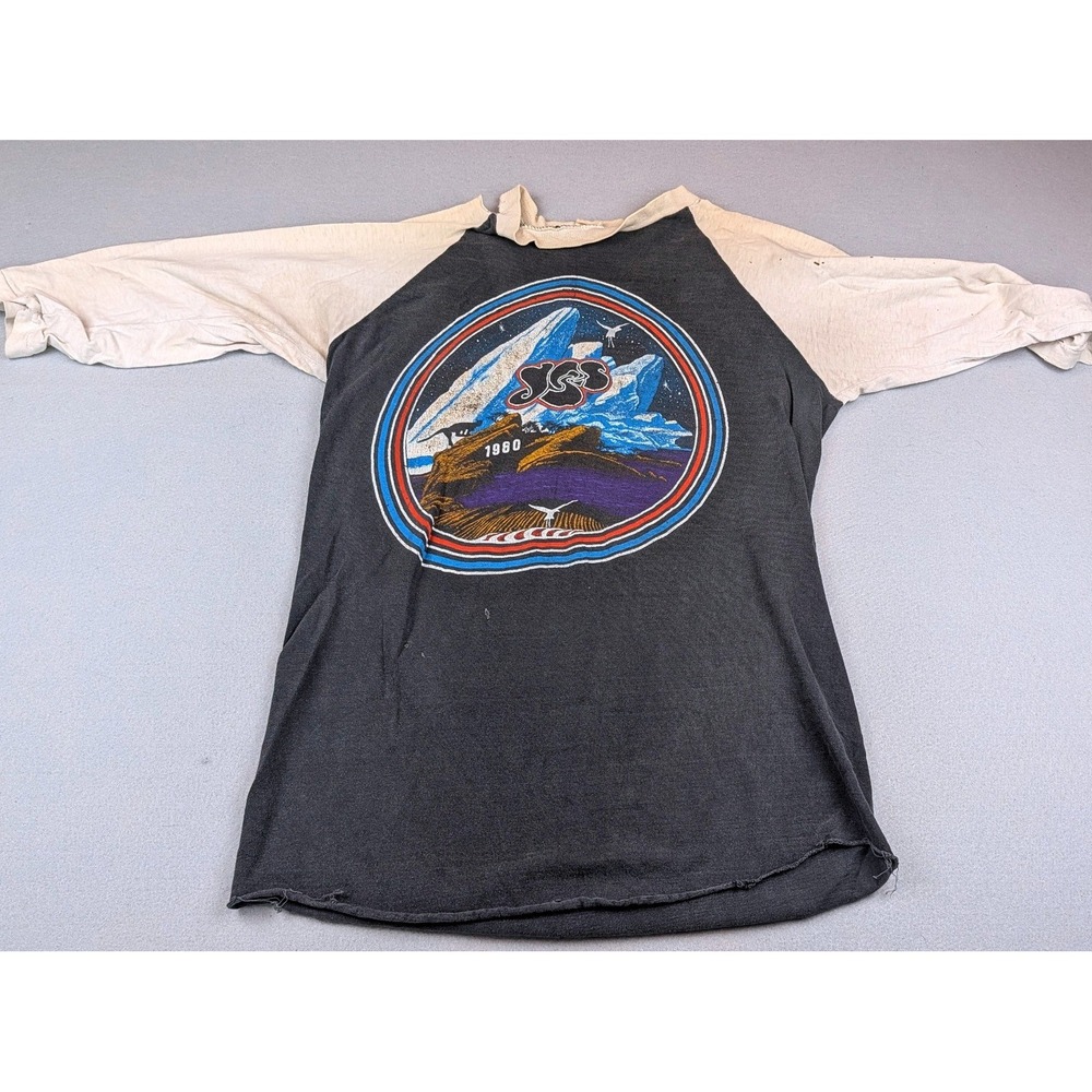 Vintage 1980 Yes Drama Tour Concert Shirt Raglan Baseball Tee Charcoal Cream